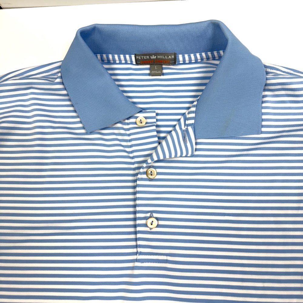 Peter‎ Millar Mens Summer Comfort Blue Striped Golf Polo Shirt